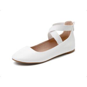 Dream Pairs Women White Faux Suede Flats Comfortable Elastic Ankle Straps Shoes